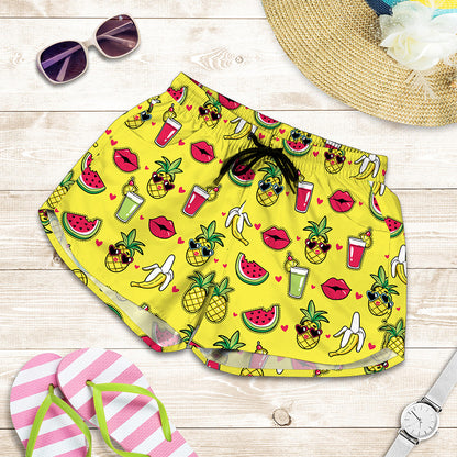 Cartoon Tropical Pattern Print Women's Shorts