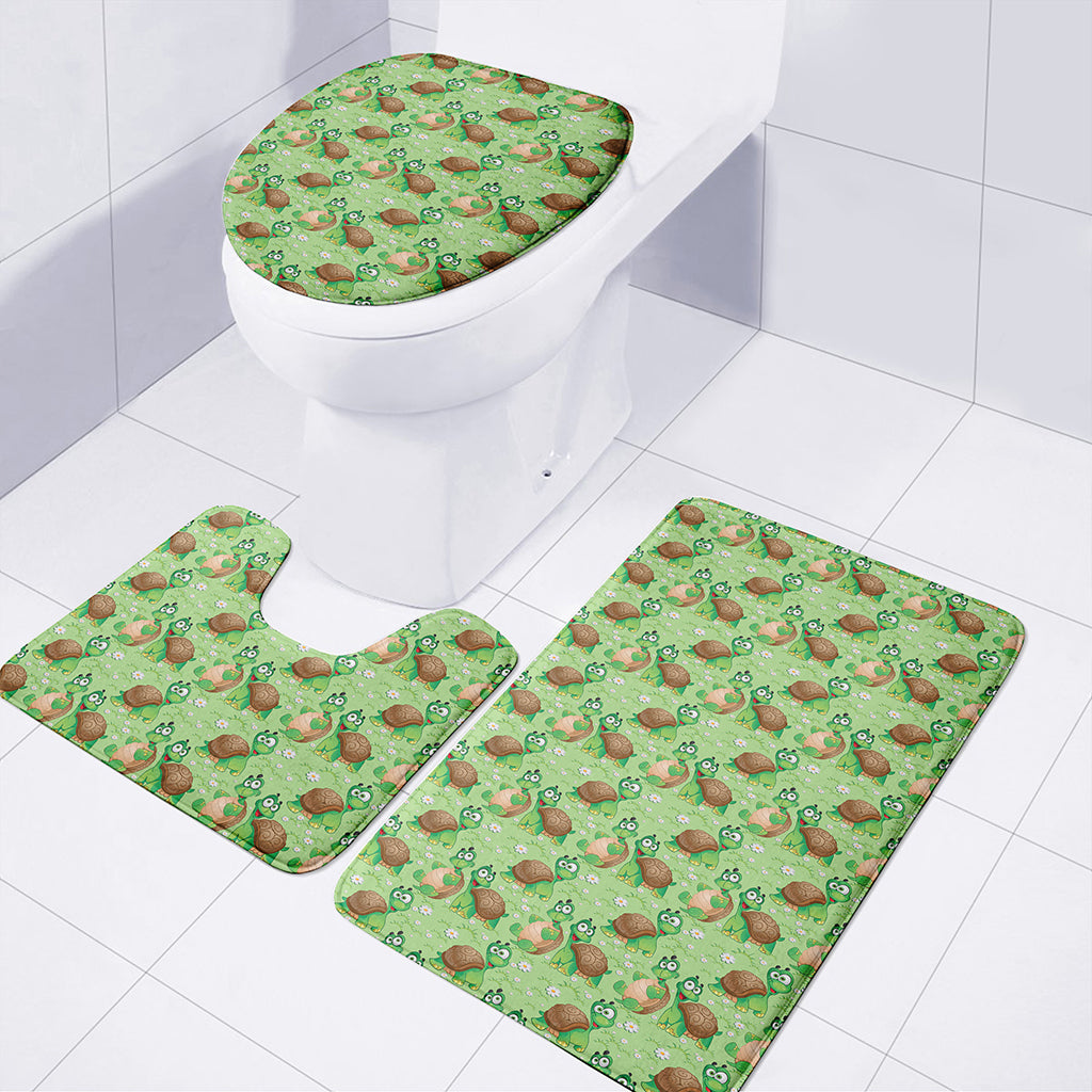 Cartoon Turtle Pattern Print 3 Piece Bath Mat Set
