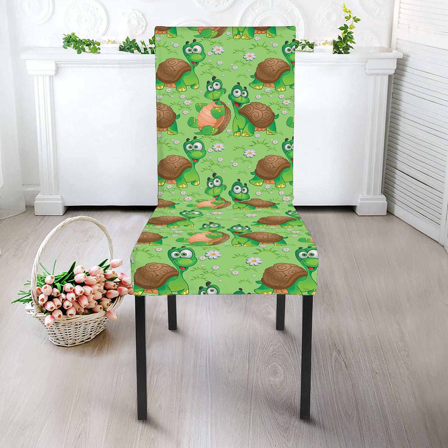 Cartoon Turtle Pattern Print Dining Chair Slipcover