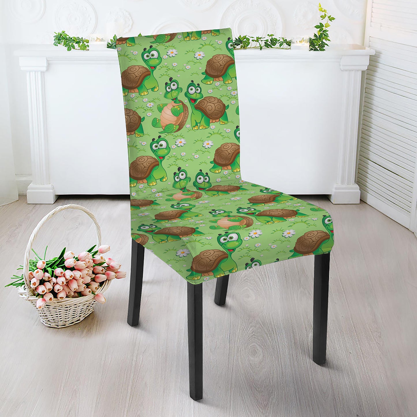 Cartoon Turtle Pattern Print Dining Chair Slipcover