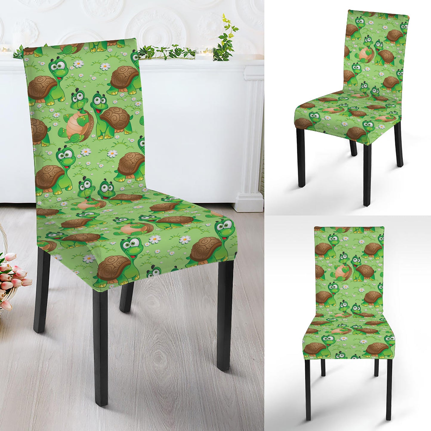 Cartoon Turtle Pattern Print Dining Chair Slipcover