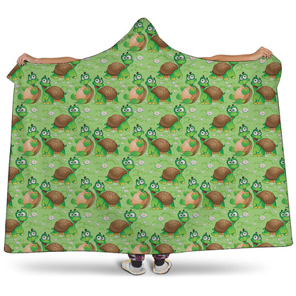 Cartoon Turtle Pattern Print Hooded Blanket