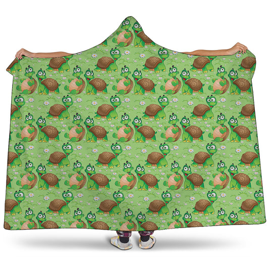 Cartoon Turtle Pattern Print Hooded Blanket