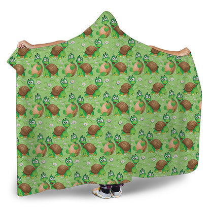 Cartoon Turtle Pattern Print Hooded Blanket