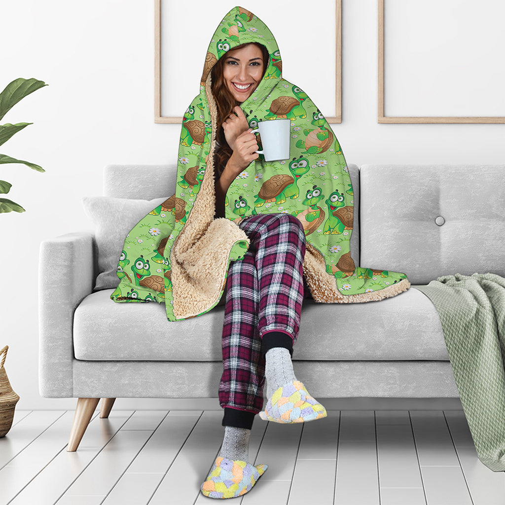 Cartoon Turtle Pattern Print Hooded Blanket