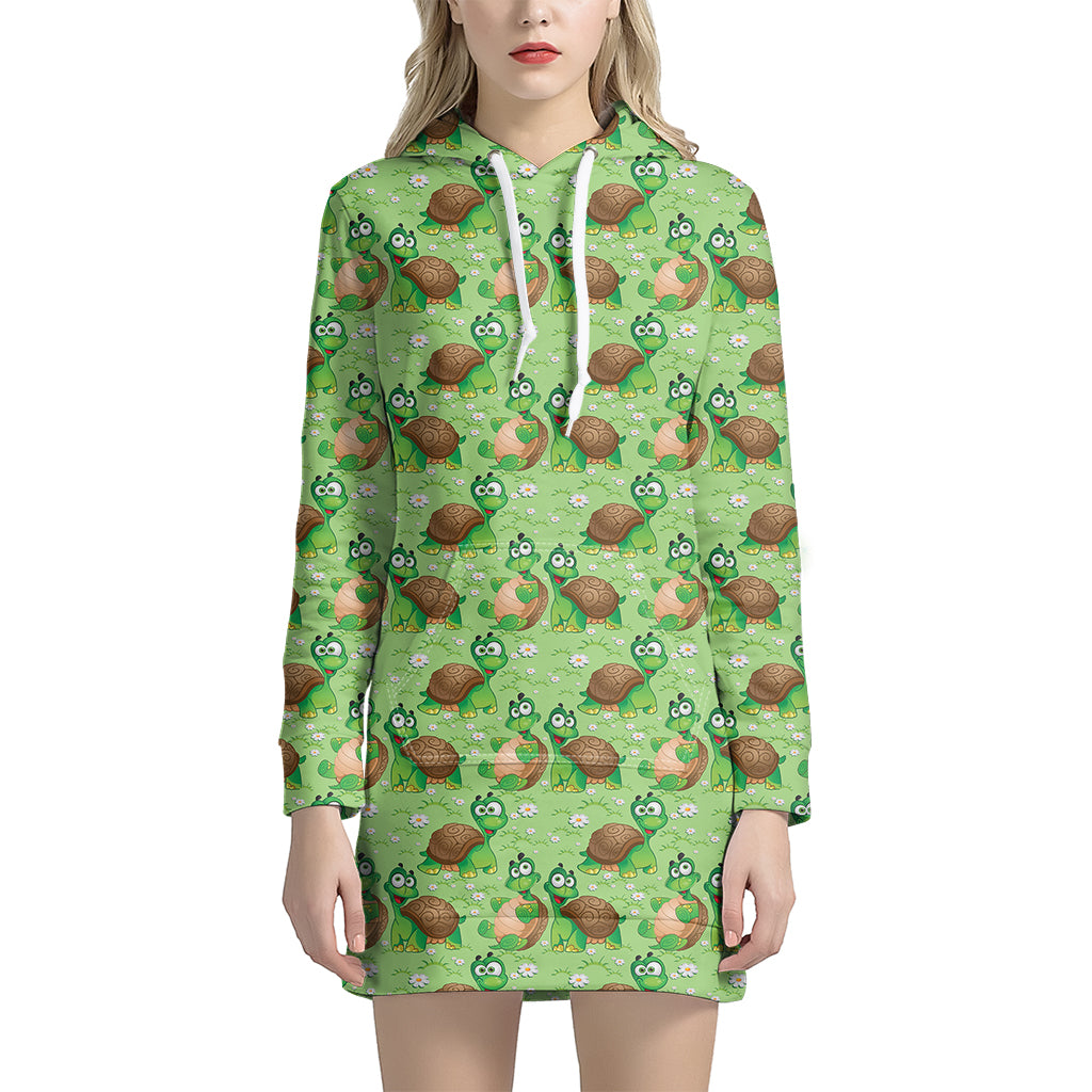 Cartoon Turtle Pattern Print Hoodie Dress