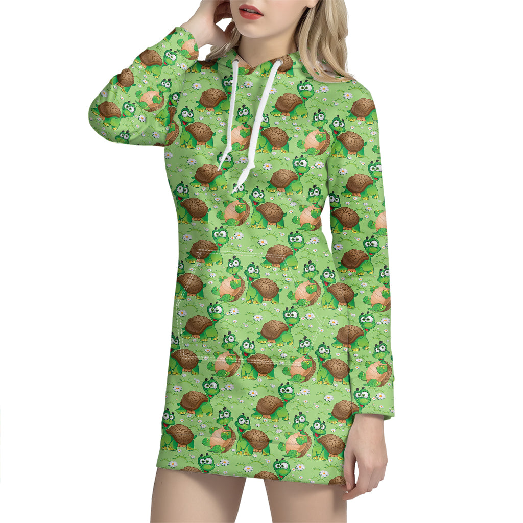 Cartoon Turtle Pattern Print Hoodie Dress