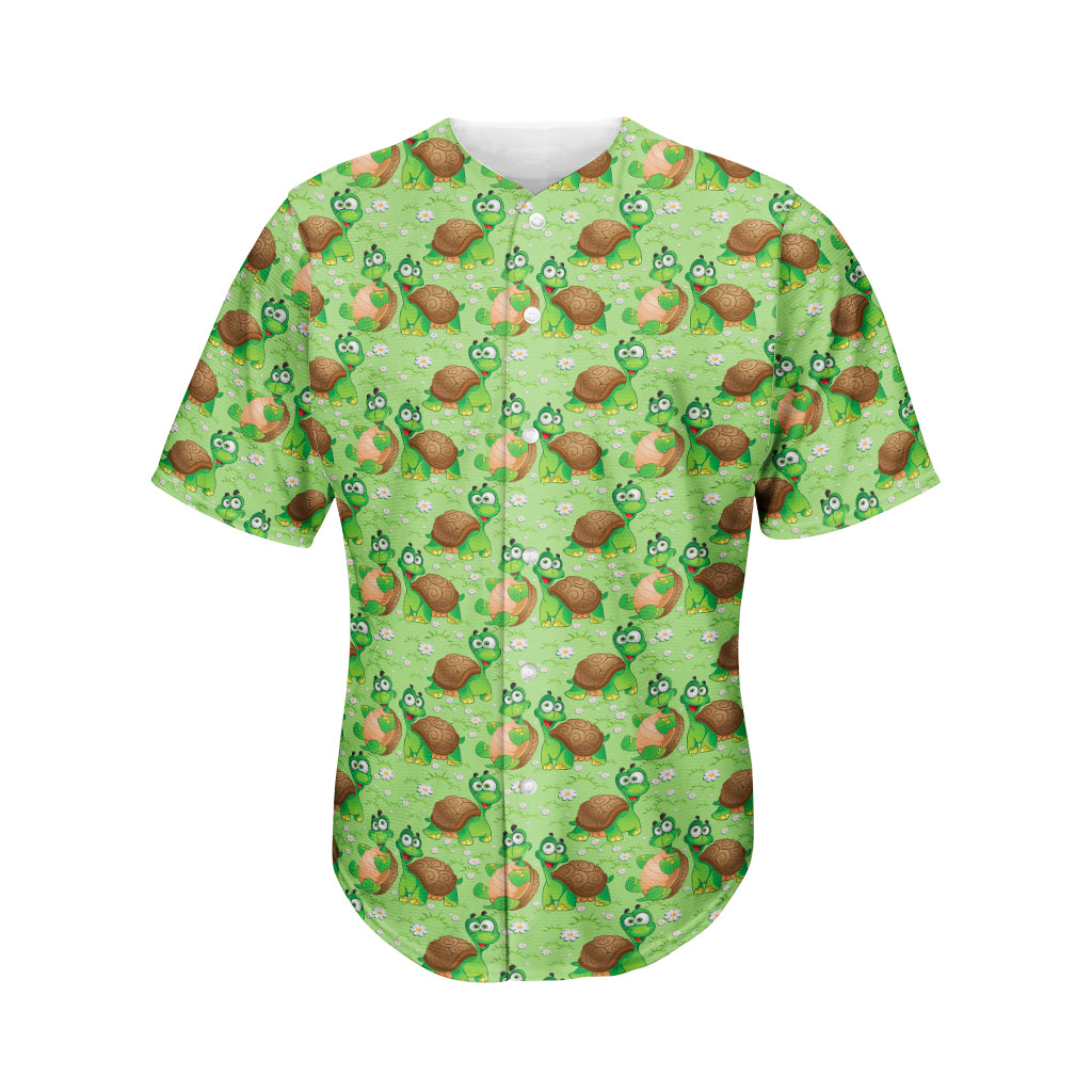 Cartoon Turtle Pattern Print Men's Baseball Jersey