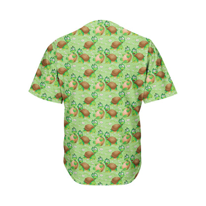 Cartoon Turtle Pattern Print Men's Baseball Jersey