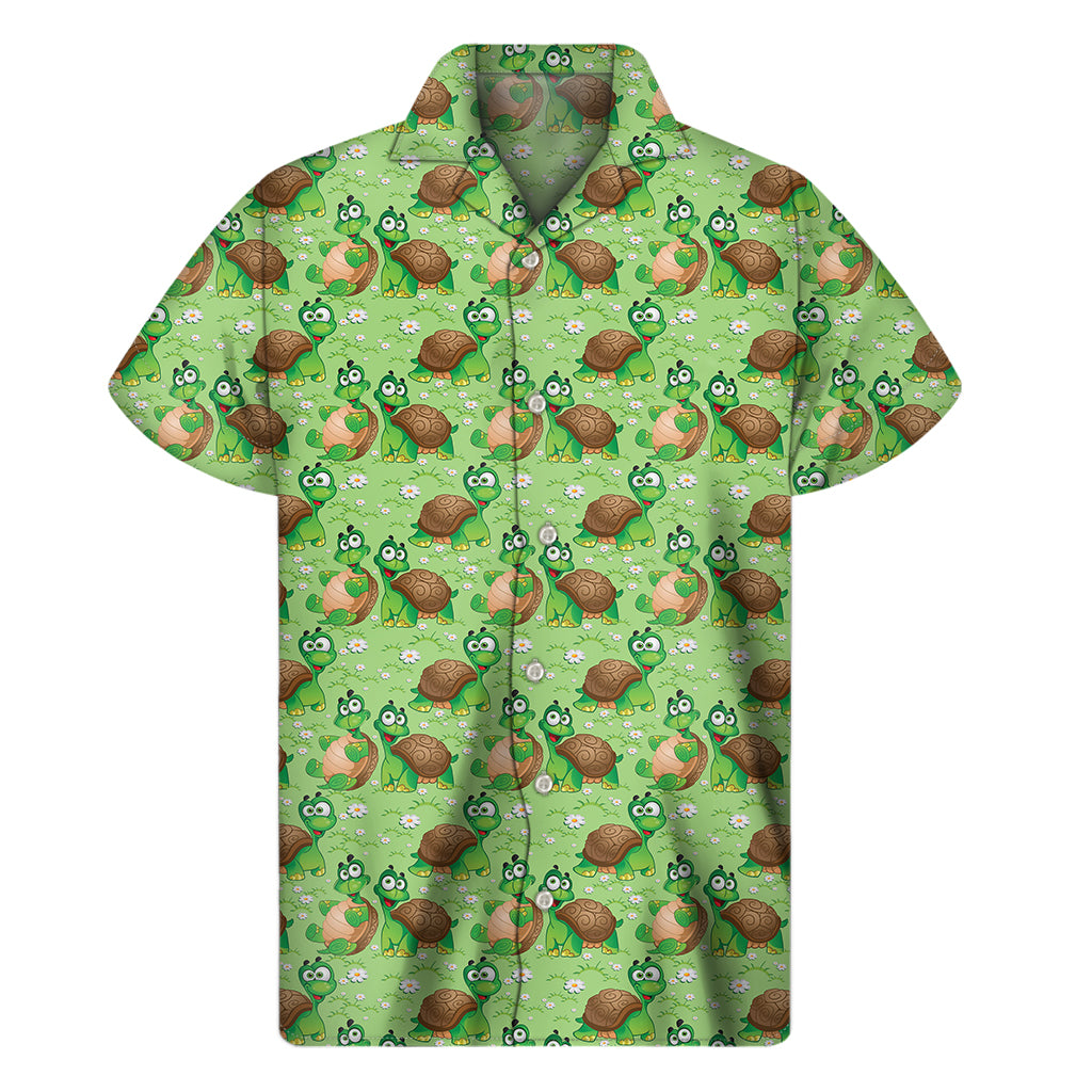 Cartoon Turtle Pattern Print Men's Short Sleeve Shirt