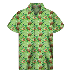 Cartoon Turtle Pattern Print Men's Short Sleeve Shirt