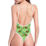 Cartoon Turtle Pattern Print One Piece High Cut Swimsuit