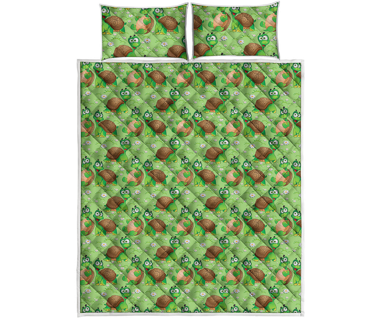 Cartoon Turtle Pattern Print Quilt Bed Set
