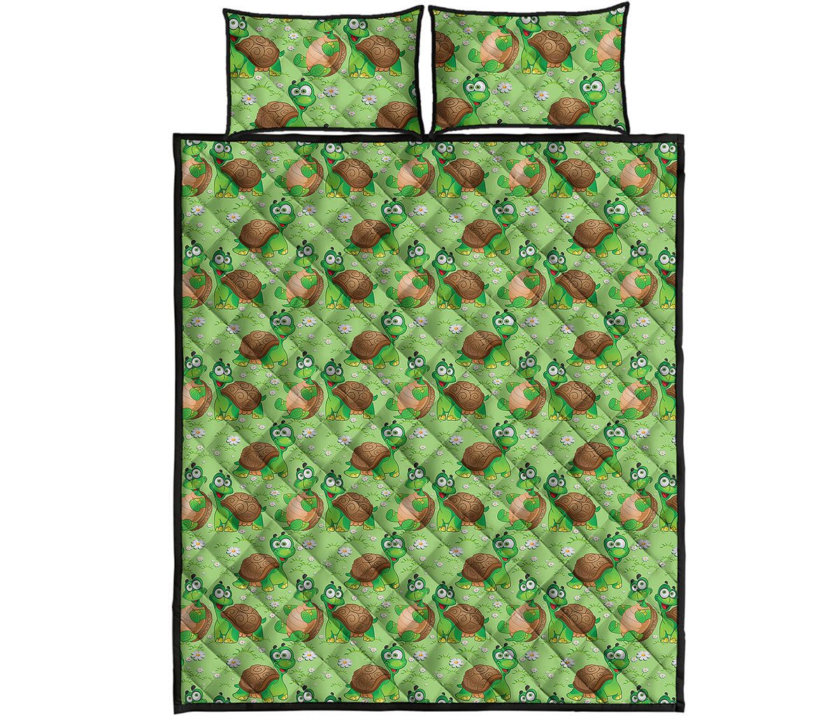 Cartoon Turtle Pattern Print Quilt Bed Set