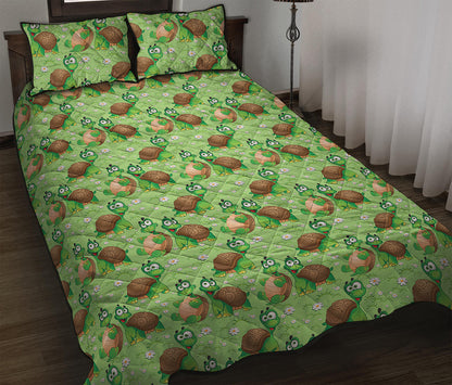 Cartoon Turtle Pattern Print Quilt Bed Set