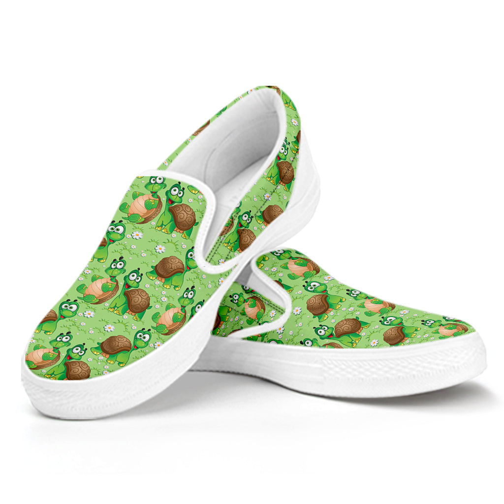 Cartoon Turtle Pattern Print White Slip On Shoes