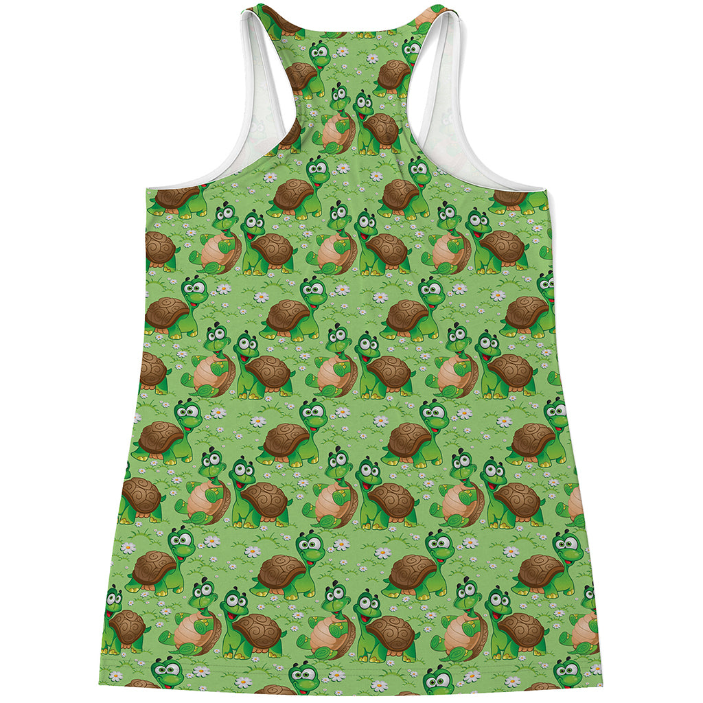 Cartoon Turtle Pattern Print Women's Racerback Tank Top
