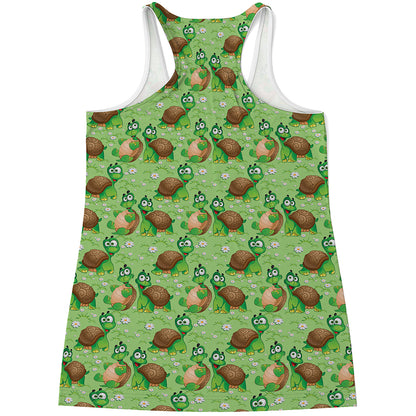 Cartoon Turtle Pattern Print Women's Racerback Tank Top