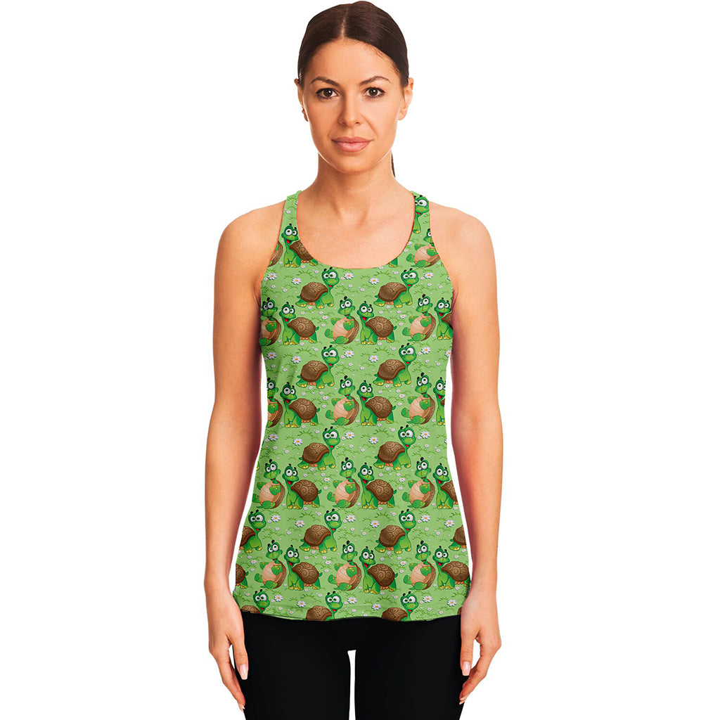 Cartoon Turtle Pattern Print Women's Racerback Tank Top