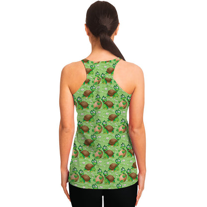 Cartoon Turtle Pattern Print Women's Racerback Tank Top