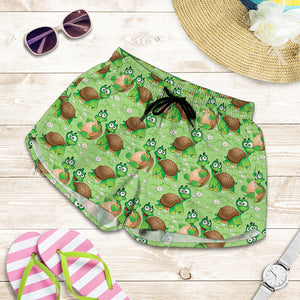 Cartoon Turtle Pattern Print Women's Shorts