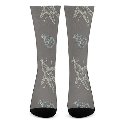 Cartoon Voodoo Doll Pattern Print Crew Socks