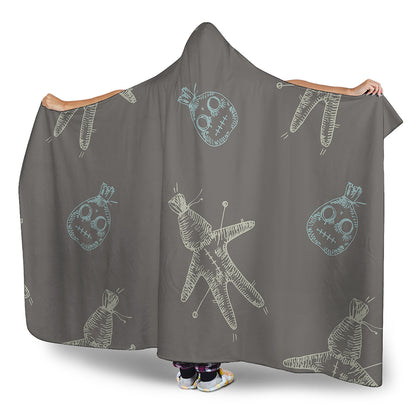 Cartoon Voodoo Doll Pattern Print Hooded Blanket