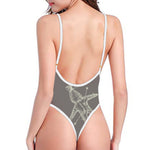 Cartoon Voodoo Doll Pattern Print One Piece High Cut Swimsuit