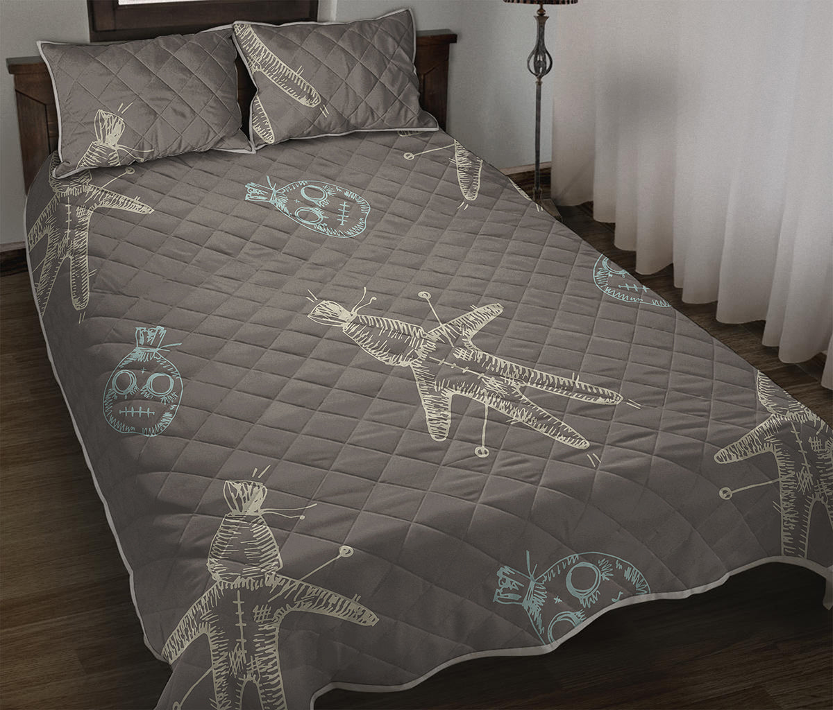 Cartoon Voodoo Doll Pattern Print Quilt Bed Set
