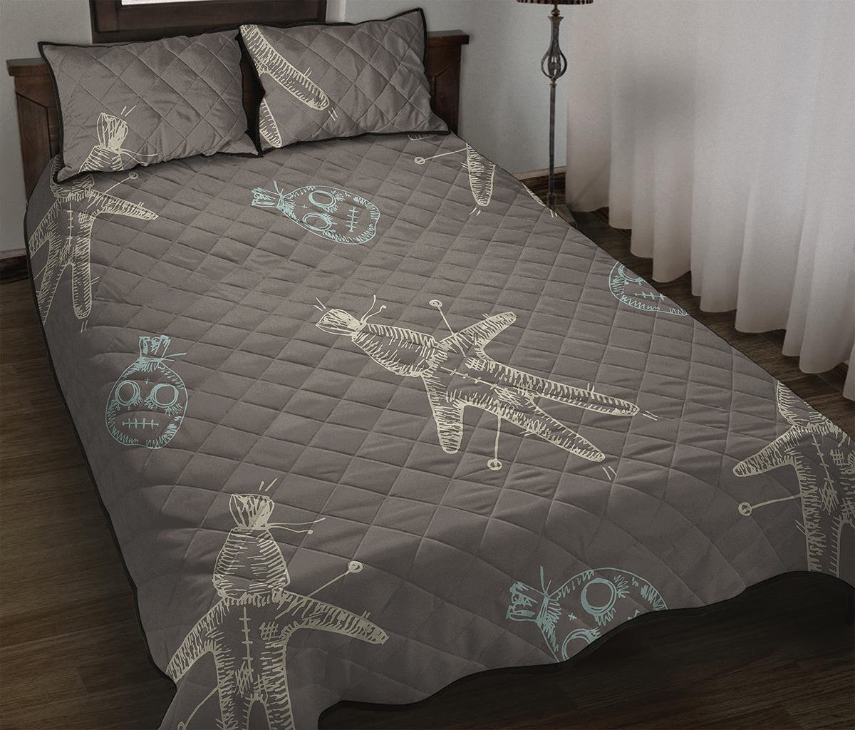 Cartoon Voodoo Doll Pattern Print Quilt Bed Set