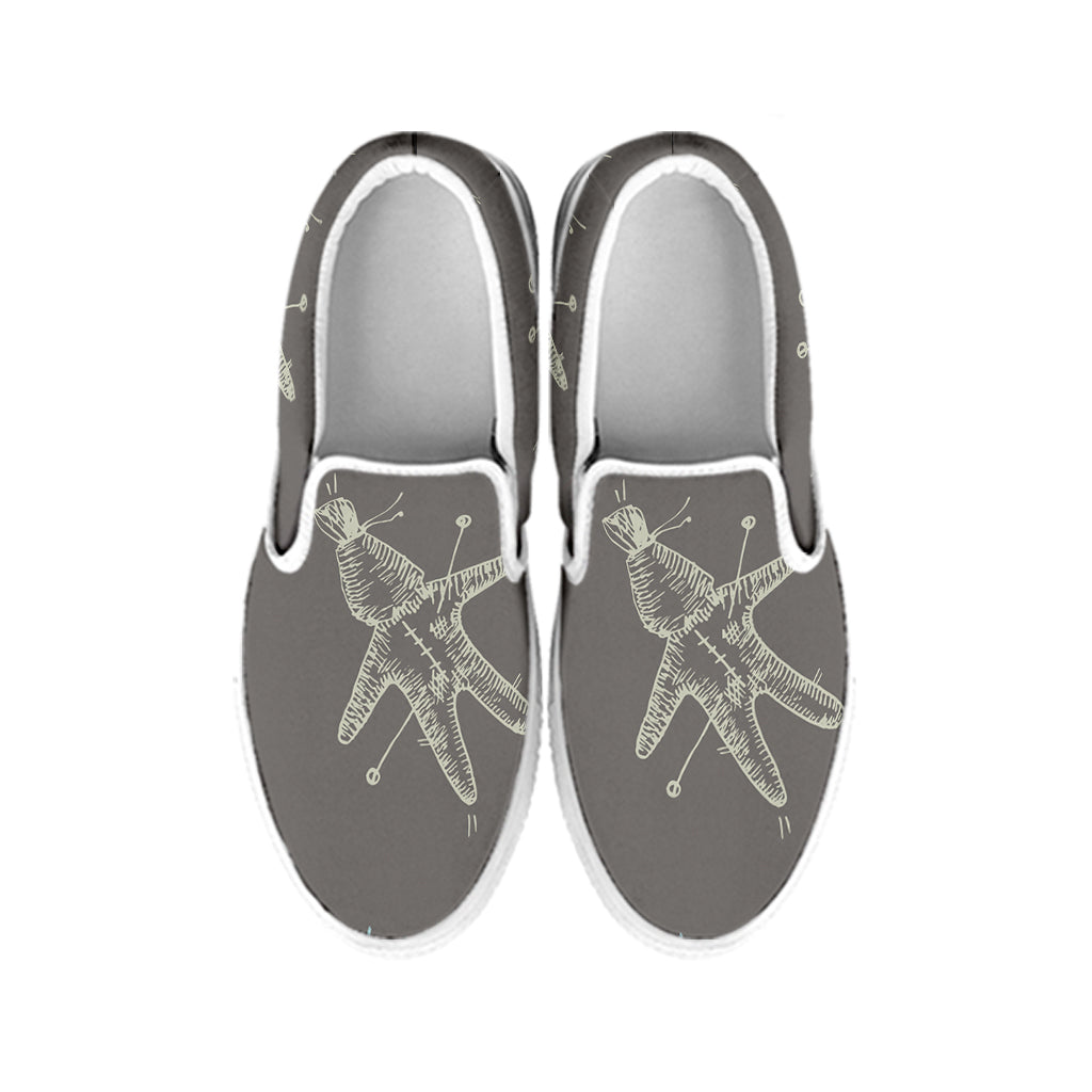 Cartoon Voodoo Doll Pattern Print White Slip On Shoes