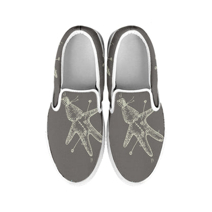 Cartoon Voodoo Doll Pattern Print White Slip On Shoes
