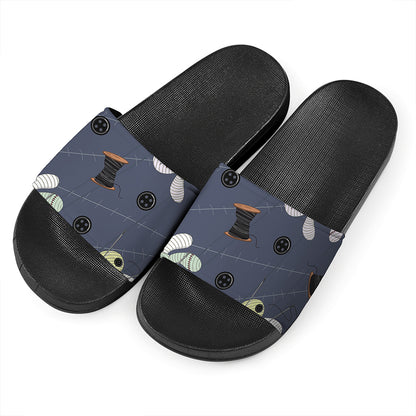 Cartoon Voodoo Doll Print Black Slide Sandals