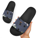 Cartoon Voodoo Doll Print Black Slide Sandals