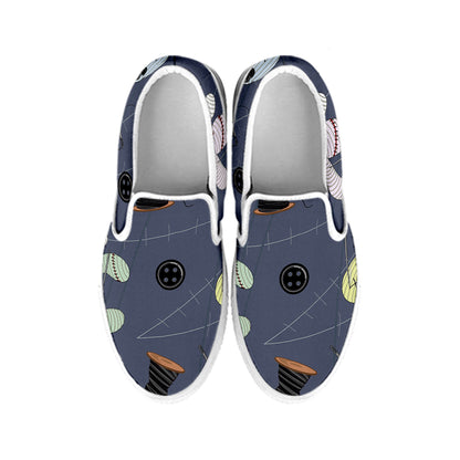 Cartoon Voodoo Doll Print White Slip On Shoes