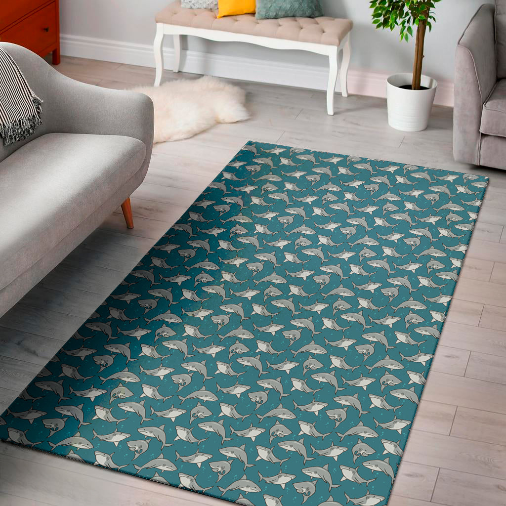 Cartoon White Shark Pattern Print Area Rug