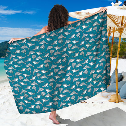 Cartoon White Shark Pattern Print Beach Sarong Wrap