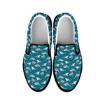 Cartoon White Shark Pattern Print Black Slip On Shoes