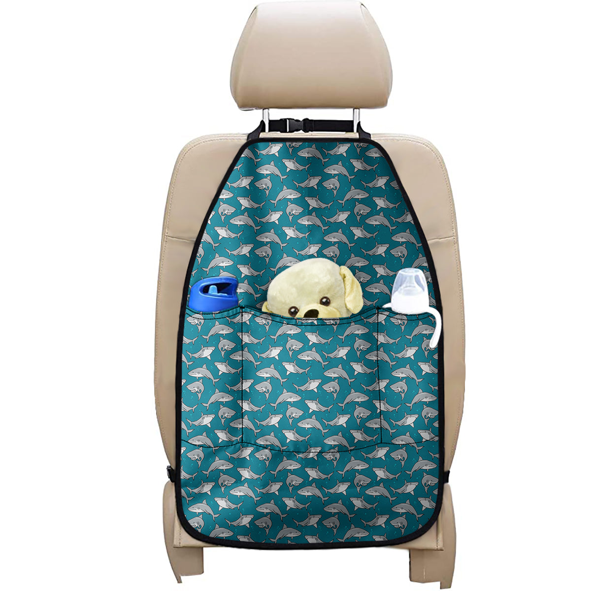 Cartoon White Shark Pattern Print Car Seat Organizers