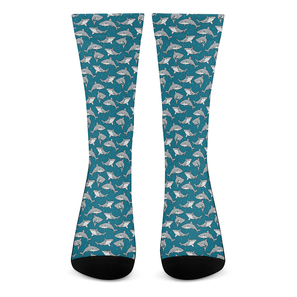 Cartoon White Shark Pattern Print Crew Socks