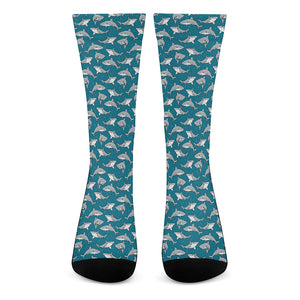 Cartoon White Shark Pattern Print Crew Socks