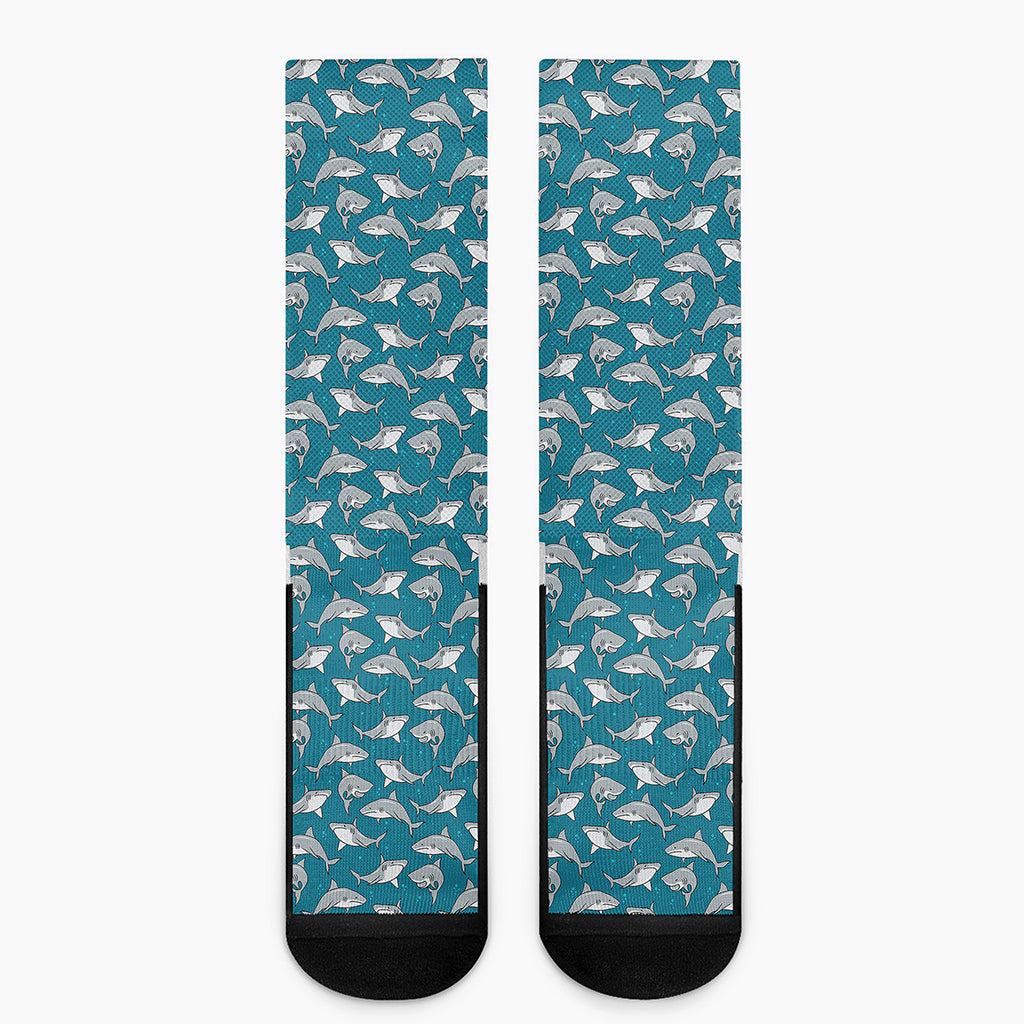 Cartoon White Shark Pattern Print Crew Socks