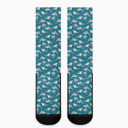 Cartoon White Shark Pattern Print Crew Socks