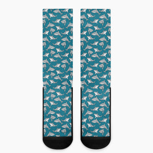 Cartoon White Shark Pattern Print Crew Socks