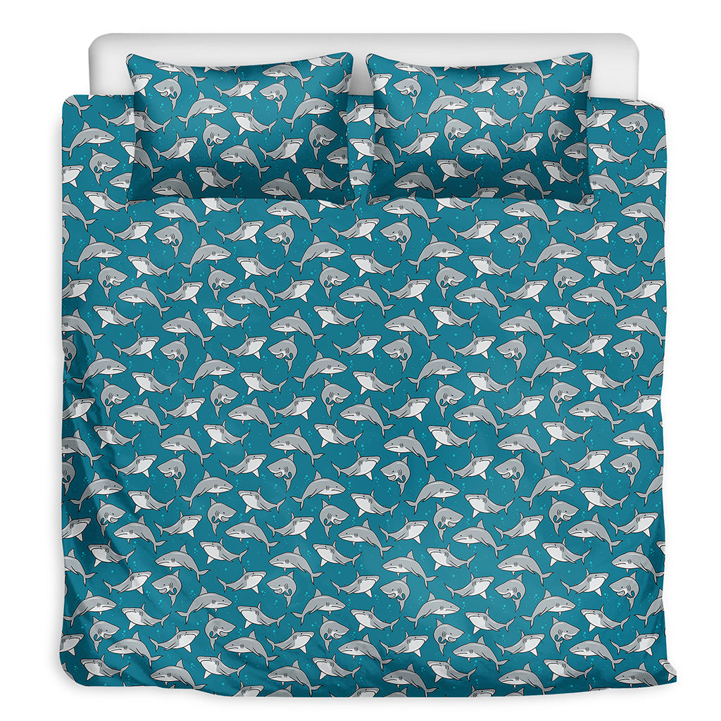Cartoon White Shark Pattern Print Duvet Cover Bedding Set