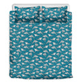 Cartoon White Shark Pattern Print Duvet Cover Bedding Set