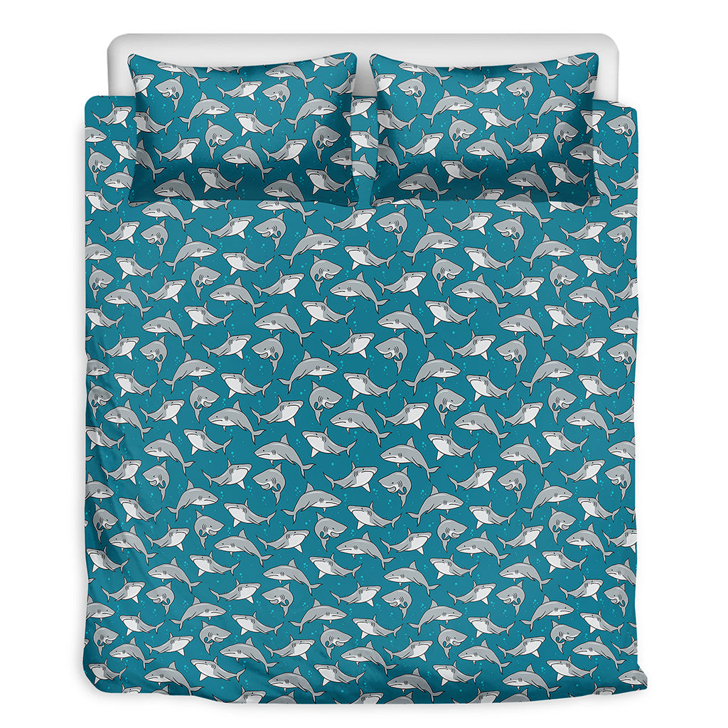 Cartoon White Shark Pattern Print Duvet Cover Bedding Set