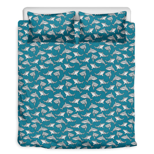 Cartoon White Shark Pattern Print Duvet Cover Bedding Set
