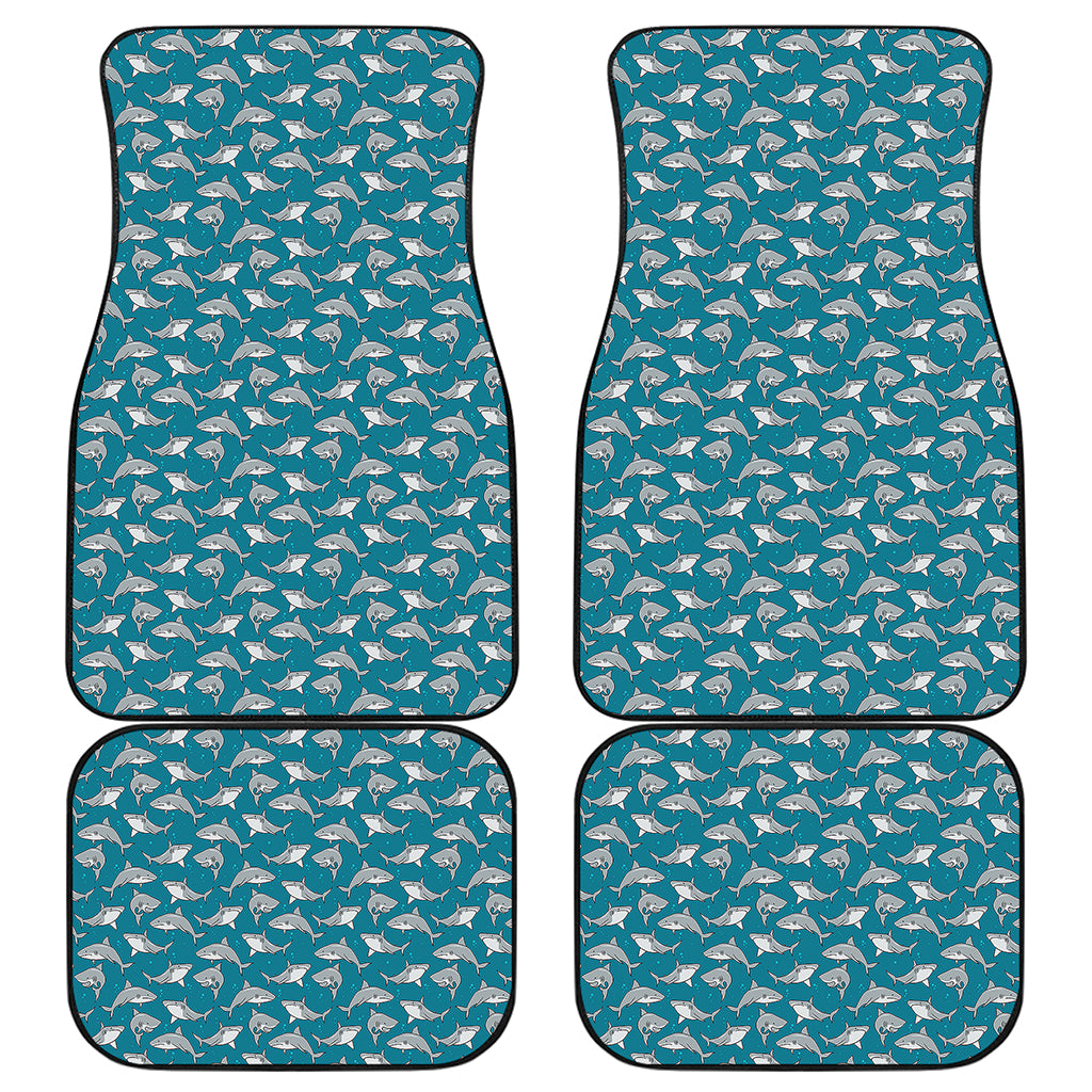 Cartoon White Shark Pattern Print Front and Back Car Floor Mats