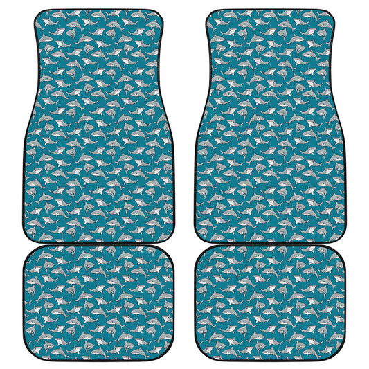 Cartoon White Shark Pattern Print Front and Back Car Floor Mats